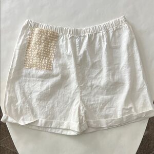 LOTTE.99 White Linen Designer Patchwork Pocket Shorts XL $259